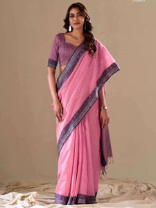 Ethnic Junction Solid/Plain Daily Wear Cotton Blend Saree