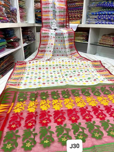 Fagunbou soft dhakai Embroidered Jamdani Cotton Silk Saree