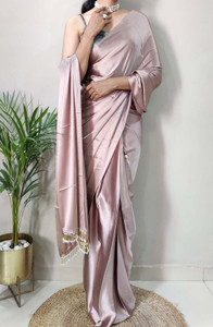 PD CLOTH VILLA Solid/Plain Bollywood Satin, Silk Blend Saree