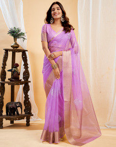 Samah Embroidered Banarasi Organza, Jacquard Saree
