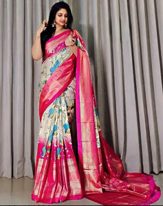 Ghan Sals Floral Print Chanderi Cotton Blend Saree
