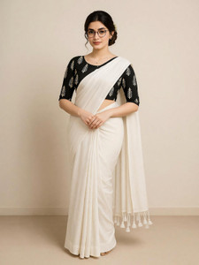 SMRITI HANDLOOM Solid/Plain Handloom Handloom Pure Cotton Saree