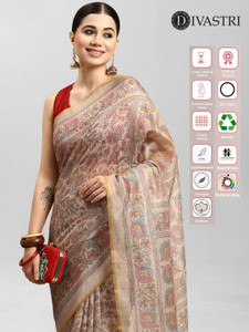 Divastri Printed Kalamkari Cotton Blend Saree