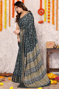 MIRCHI FASHION Printed, Embellished Kalamkari Cotton Silk, Silk Blend Saree