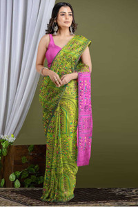 Abharani Saree Kuthir Printed Handloom Cotton Silk Saree