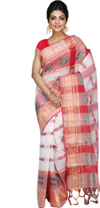 PuJoy Checkered Tant Pure Cotton Saree