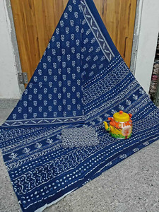 Krishna Creation Printed, Color Block, Hand Painted, Floral Print Ikkat Pure Cotton Saree