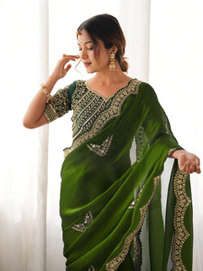 Samah Embroidered, Embellished Bollywood Organza, Silk Blend Saree