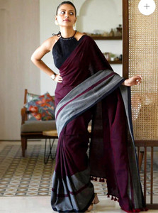 HouseOfCommon Solid/Plain Handloom Handloom Cotton Blend Saree