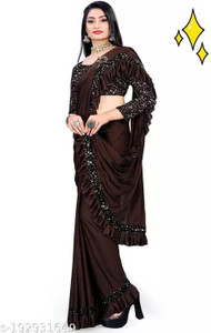 PLEXSTAR Self Design, Checkered Bollywood Lycra Blend Saree