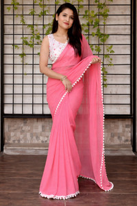 Mahadev Hub Solid/Plain Daily Wear Georgette Saree