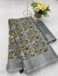 Saaransh Floral Print Kanjivaram Linen, Cotton Silk Saree