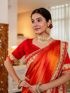 Satrani Embroidered, Embellished Bollywood Silk Blend Saree
