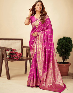 ETHNICHITZ Woven, Self Design Kanjivaram Pure Silk, Cotton Silk Saree