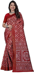 Jay Khodiyar Geometric Print, Floral Print, Printed, Woven Ikkat Jacquard Saree