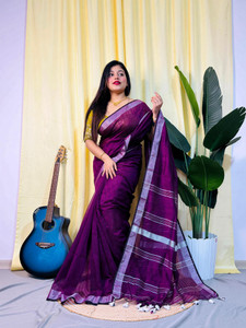 Mondal saree center Striped Jamdani Cotton Silk Saree