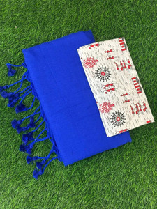 TARAMAACREATION Solid/Plain, Printed, Graphic Print Kalamkari Handloom Pure Cotton Saree