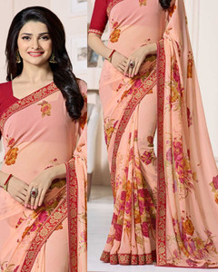 MEETVIN COUTURE Printed, Self Design, Digital Print, Embroidered, Floral Print, Solid/Plain Daily Wear Georgette, Chiffon Saree