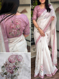parakhiya fab Printed Kantha Cotton Linen Saree
