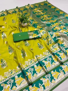 TAYOBOX Woven, Temple Border, Self Design Baluchari Art Silk Saree