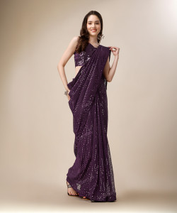 Clemira Embroidered, Embellished Bollywood Georgette Saree