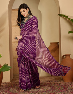 Samah Striped Leheria Georgette, Chiffon Saree