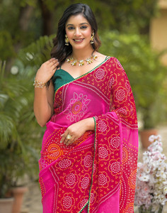 Samah प्रिंटेड बांधनी शिफॉन, जोर्जेट साड़ी