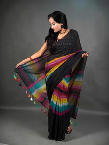 Handwoven Striped Handloom Khadi Saree