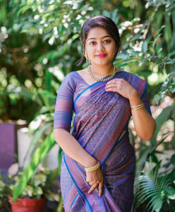 Pervas Woven, Solid/Plain, Embellished, Self Design Kanjivaram Cotton Silk, Pure Silk Saree
