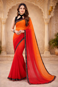 Ethvika fab Solid/Plain, Self Design Bollywood Georgette Saree