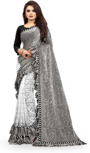 24x7 & Co. Dyed, Embellished, Applique, Woven, Embroidered, Solid/Plain, Striped Bollywood Georgette, Chiffon Saree