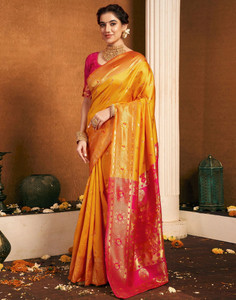 PRIMENIKS Embellished, Self Design, Woven Paithani Jacquard, Silk Blend Saree