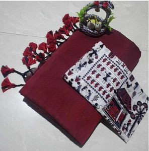 TARAMAACREATION Solid/Plain Kalamkari Handloom Pure Cotton, Khadi Saree