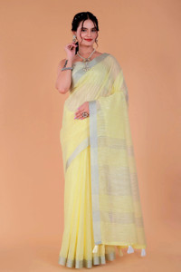 NEGRONI Solid/Plain Daily Wear Linen Saree
