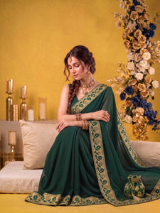 FabDaisy Self Design Bollywood Lycra Blend Saree (Green)