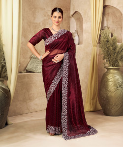 Samah Embellished, Embroidered Bollywood Net Saree