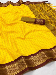 Bombey Velvat Fab Printed, Color Block, Temple Border, Dyed, Woven, Applique, Polka Print, Checkered, Solid/Plain Paithani Cotton Silk, Satin Saree