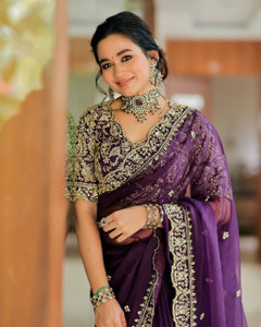 SareezaaStore Embroidered, Embellished Bollywood Satin Saree