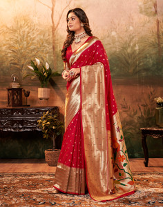 Samah Woven, Self Design Paithani Pure Silk, Silk Blend Saree