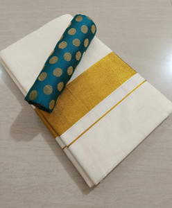 Kjs Solid/Plain Kasavu Pure Cotton Saree