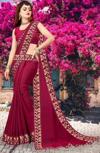 Suvali Fashion Solid/Plain Banarasi Lycra Blend, Chiffon Saree