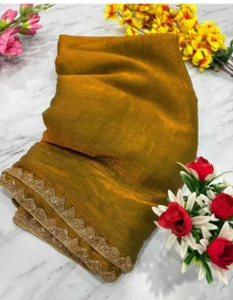 SkyFlock Solid/Plain, Self Design Bollywood Chiffon Saree