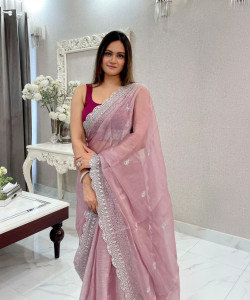 VRUNDA FASHION Self Design Bollywood Silk Blend, Organza Saree