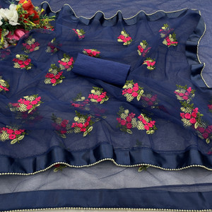 vallavi fashion Embroidered Banarasi Net Saree