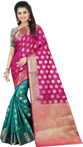 Hinayat Fashion Self Design, Printed, Embroidered, Embellished, Woven Banarasi Cotton Silk, Silk Blend Saree