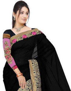 Anugrah Textile Solid/Plain Banarasi Lycra Blend, Chiffon Saree