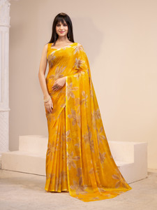 GARDEN VARELI Floral Print Bollywood Chiffon Saree