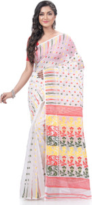 Desh Bidesh Woven, Self Design, Striped, Paisley Jamdani Handloom Cotton Blend, Pure Cotton Saree