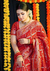 Gajj kesari Woven, Printed Banarasi Pure Silk Saree