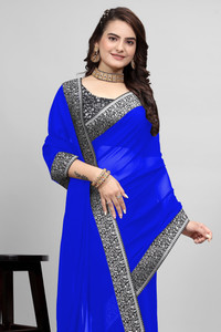 Aai shree khodiyar Woven, Embellished, Solid/Plain, Self Design Bollywood Georgette, Chiffon Saree